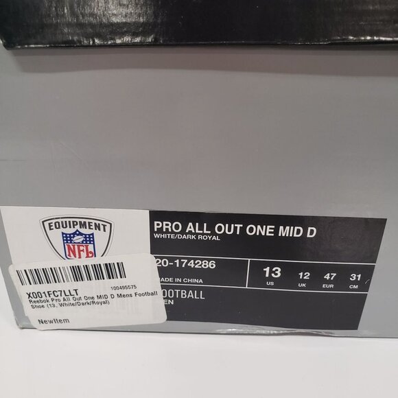 Reebok Men's Pro All Out One Mid D Football Cleats in White/Royal Blue - Size 13 - Picture 9 of 10